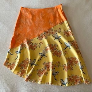 A.M.I. SILK SKIRT ASYMMETRICAL FLORAL BIRDS SZ 12